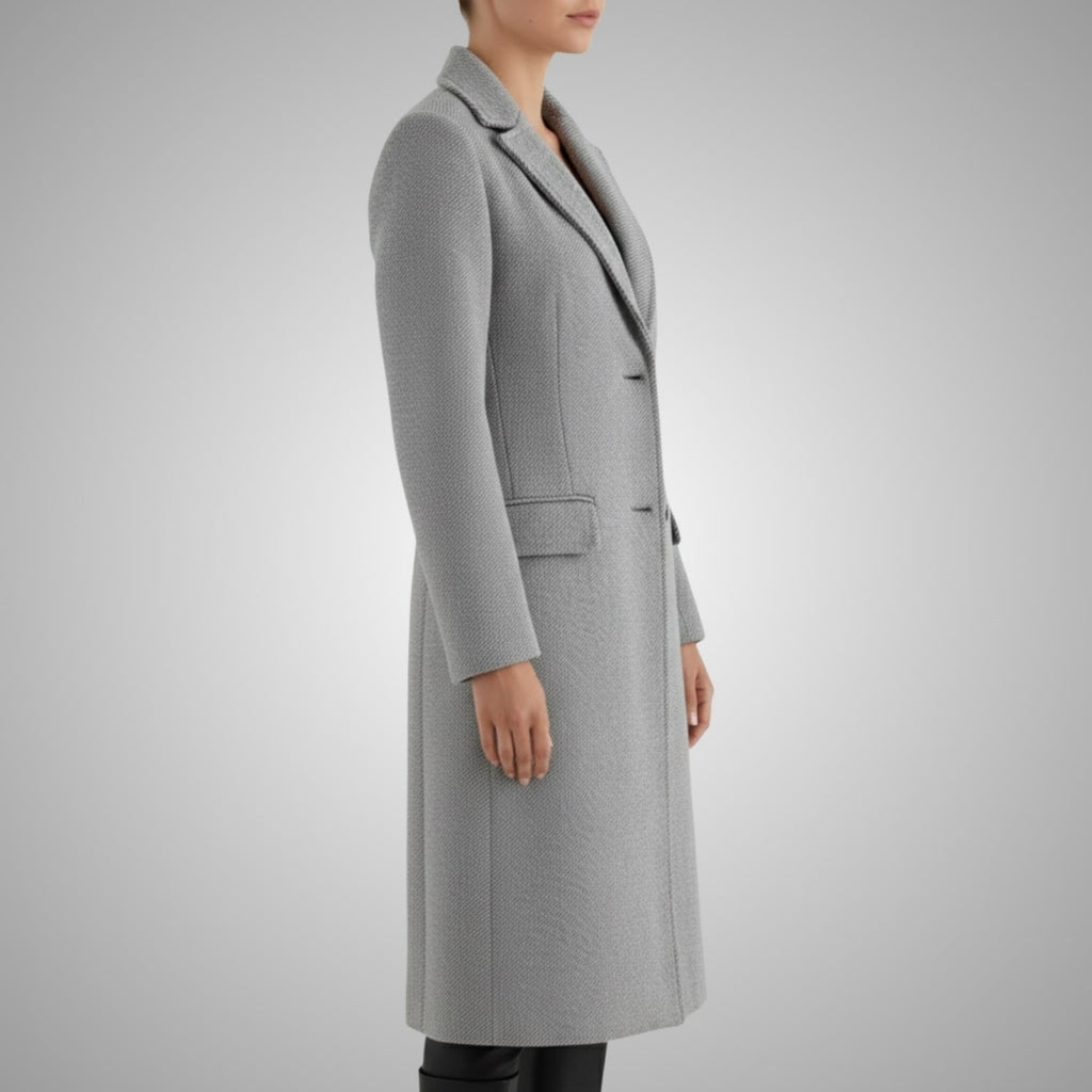 Alyssa Women’s Wool Coat – Tailored Two-Button Long Coat with Structured Collar