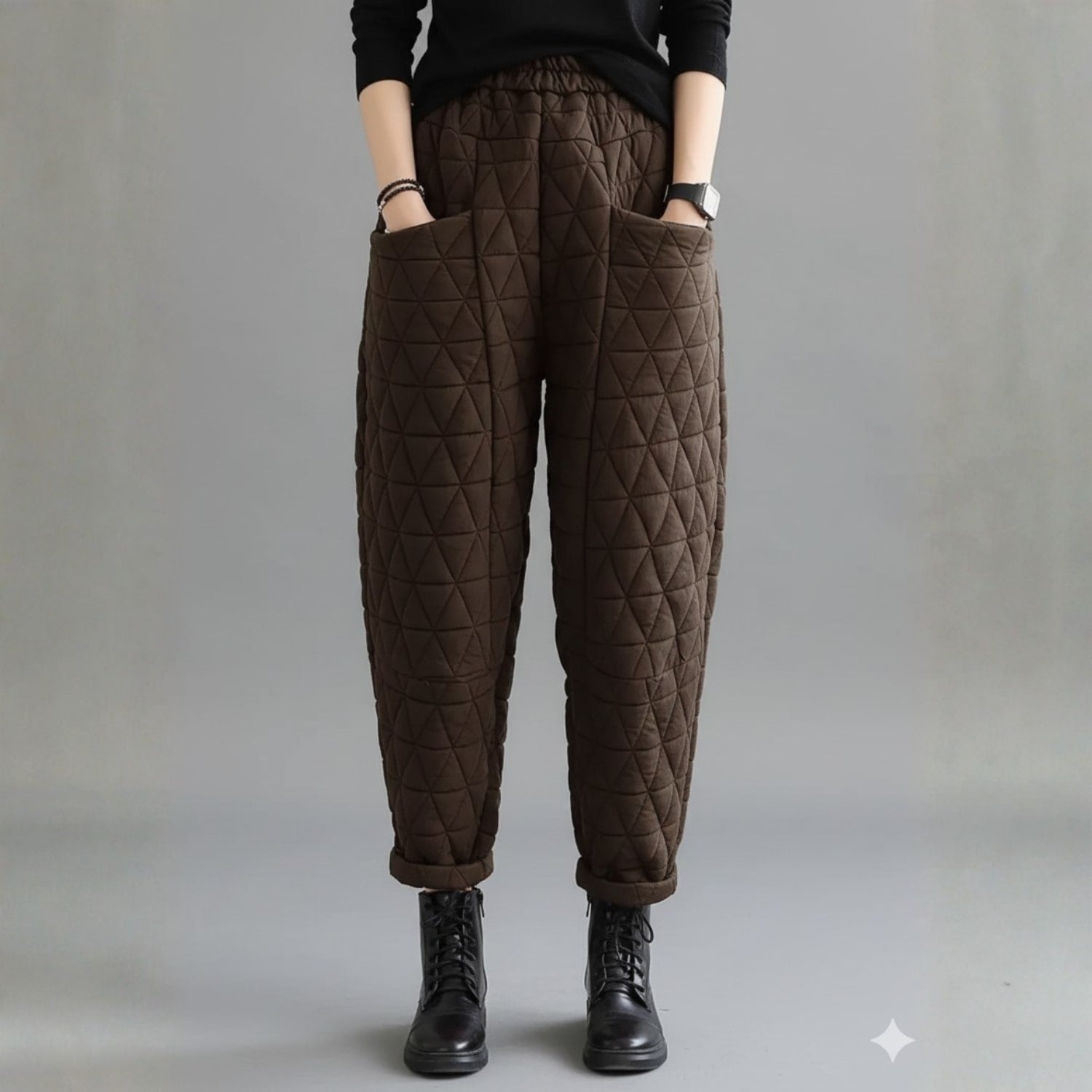 Sara Women’s Quilted Jogger Pants – Diamond Padded Thermal Cotton Pants