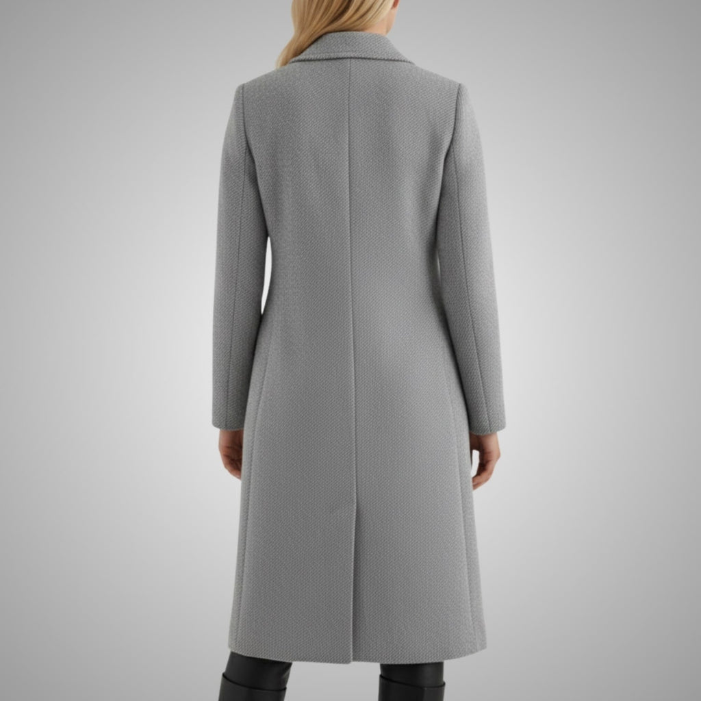 Alyssa Women’s Wool Coat – Tailored Two-Button Long Coat with Structured Collar