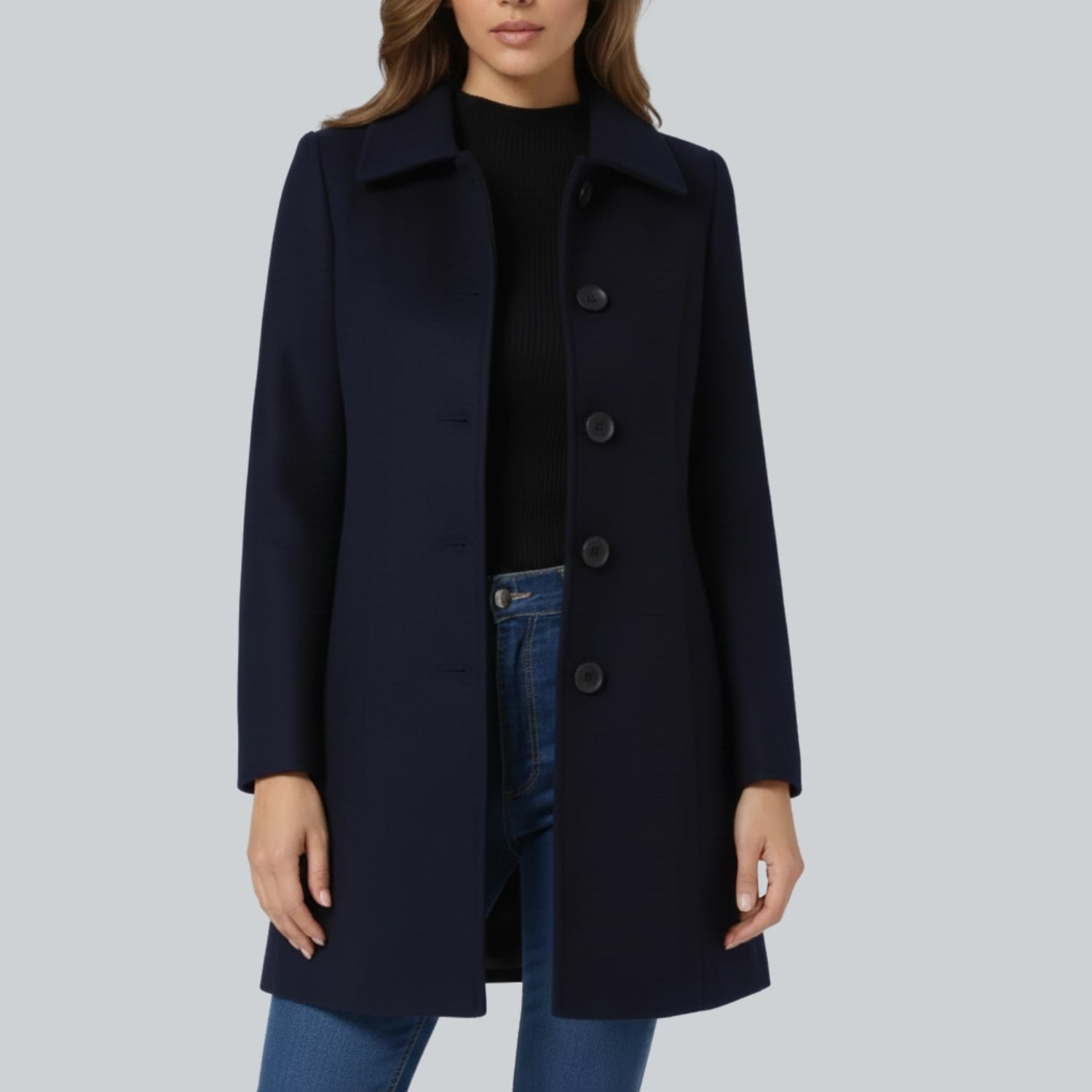 Petra Women’s Winter Trench Coat – Single-Breasted Fit & Flare Jacket