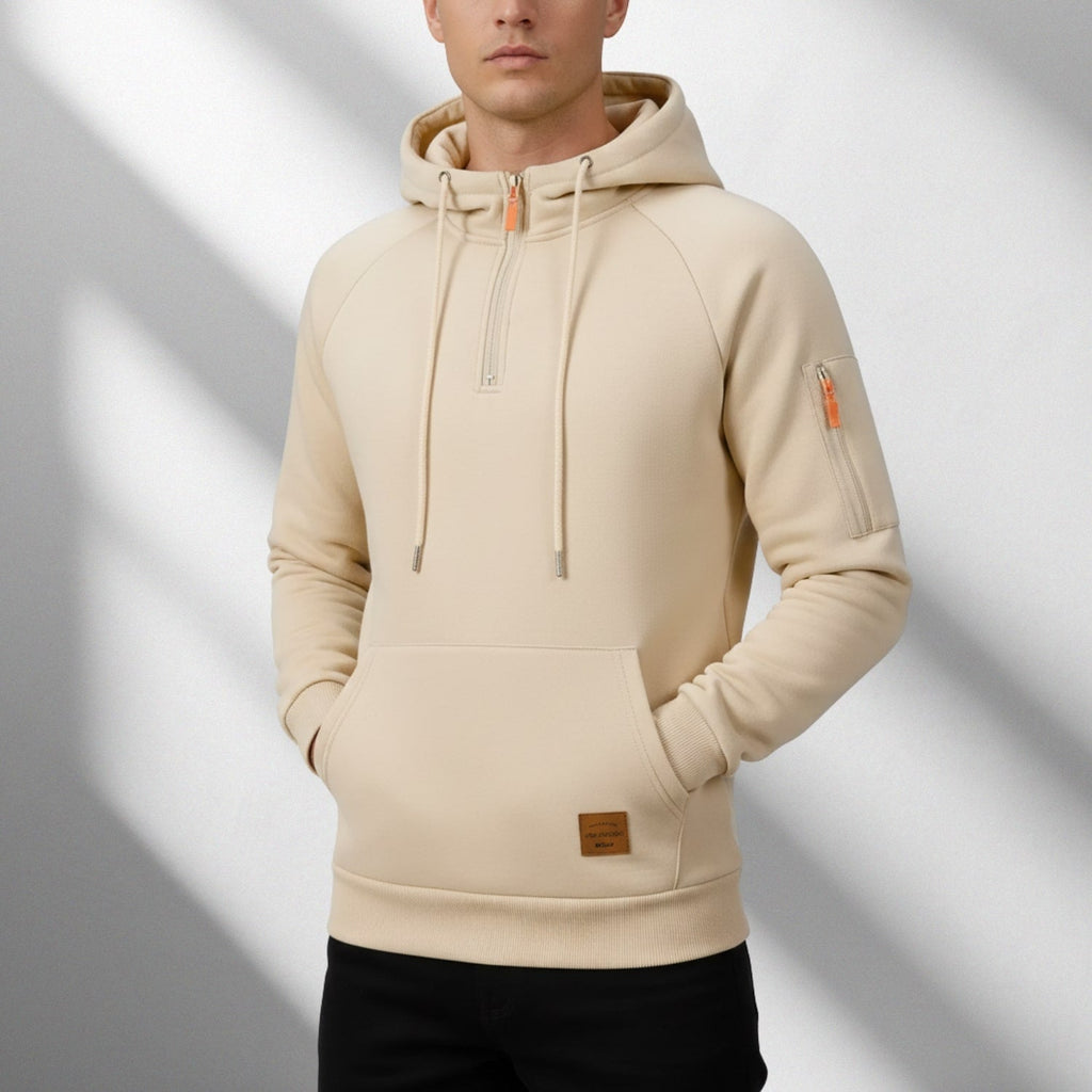 Adem Men's Zip-Up Hoodie – Heavyweight Cotton Blend Pullover with Multi-Pocket Design