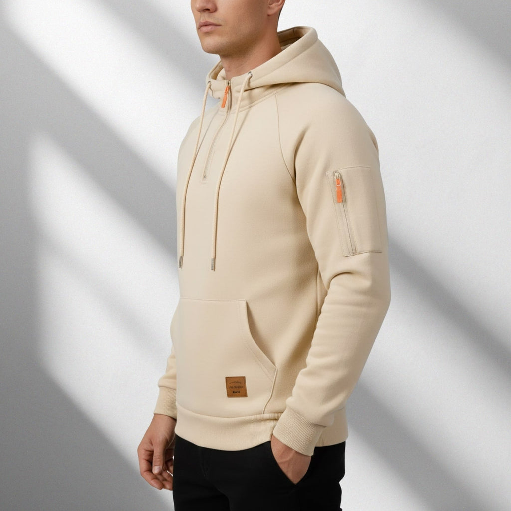 Adem Men's Zip-Up Hoodie – Heavyweight Cotton Blend Pullover with Multi-Pocket Design