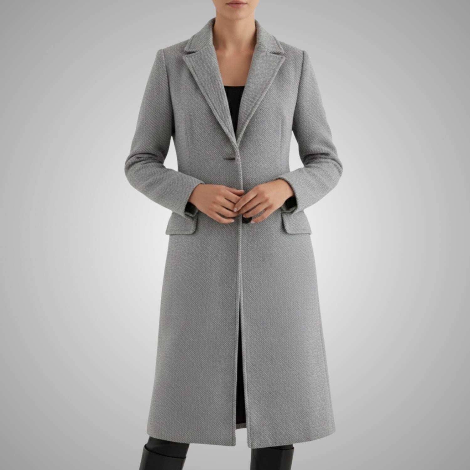 Alyssa Women’s Wool Coat – Tailored Two-Button Long Coat with Structured Collar