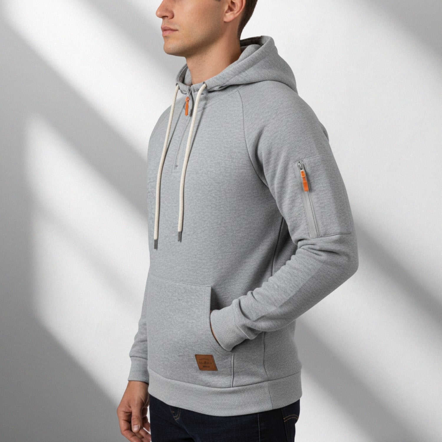 Adem Men's Zip-Up Hoodie – Heavyweight Cotton Blend Pullover with Multi-Pocket Design