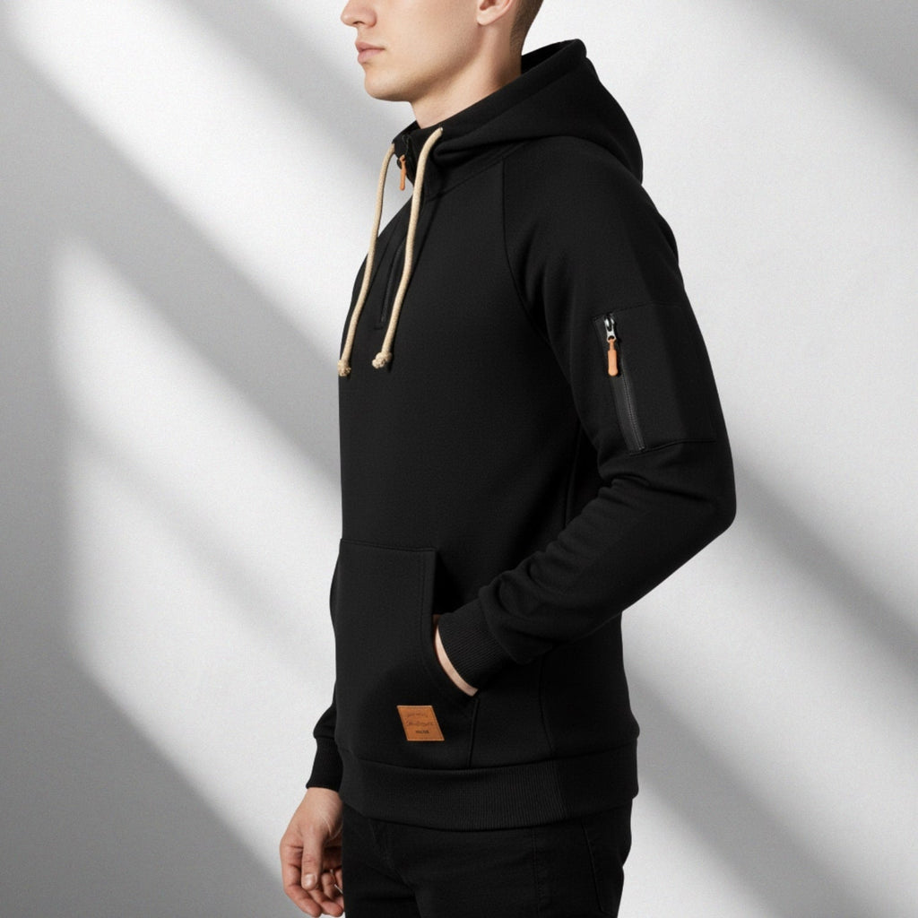 Adem Men's Zip-Up Hoodie – Heavyweight Cotton Blend Pullover with Multi-Pocket Design