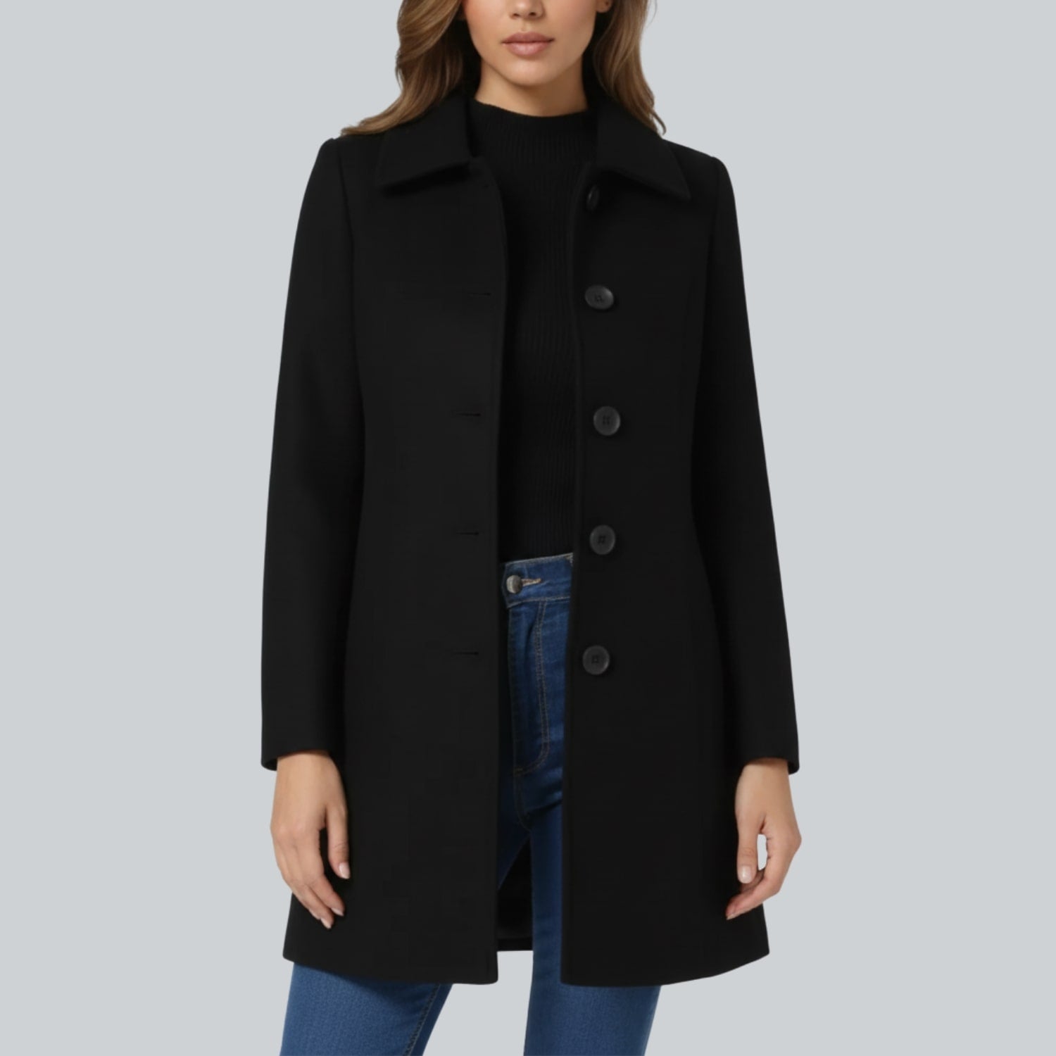 Petra Women’s Winter Trench Coat – Single-Breasted Fit & Flare Jacket