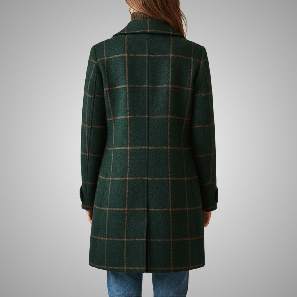 Francesca Women’s Tweed Jacket – Tailored Lapel Retro Plaid Long Winter Coat