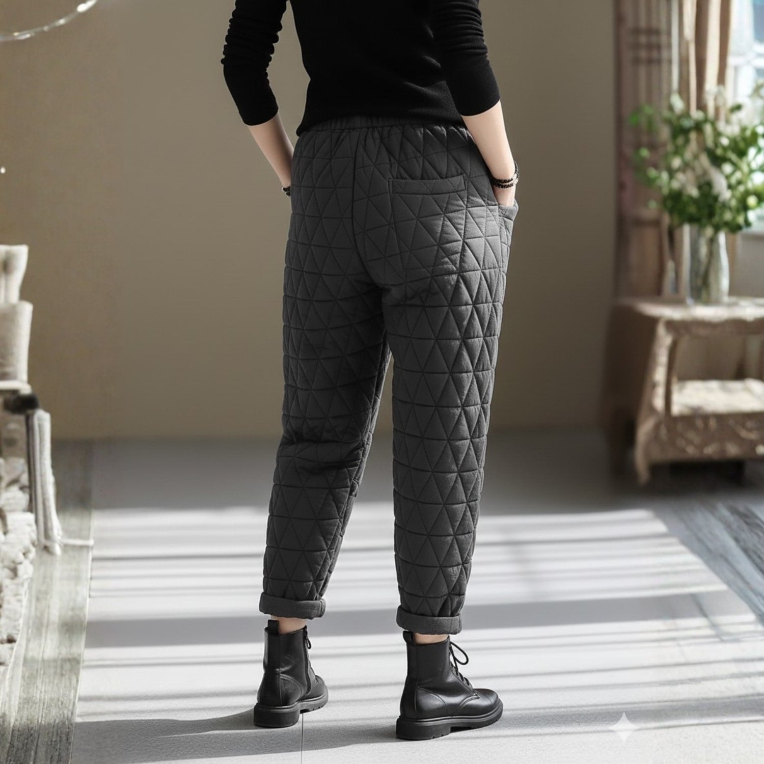 Sara Women’s Quilted Jogger Pants – Diamond Padded Thermal Cotton Pants