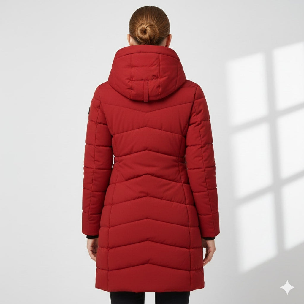 Livia Women’s Long Quilted Coat – Full-Length Warm Winter Jacket with Hood & Plush Lining