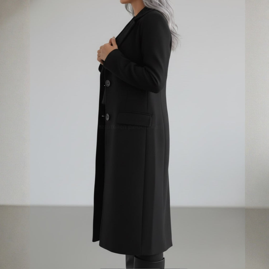 Alyssa Women’s Wool Coat – Tailored Two-Button Long Coat with Structured Collar