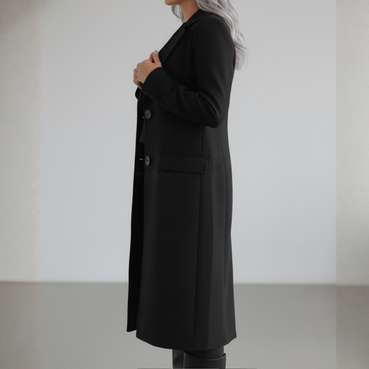 Alyssa Women’s Wool Coat – Tailored Two-Button Long Coat with Structured Collar