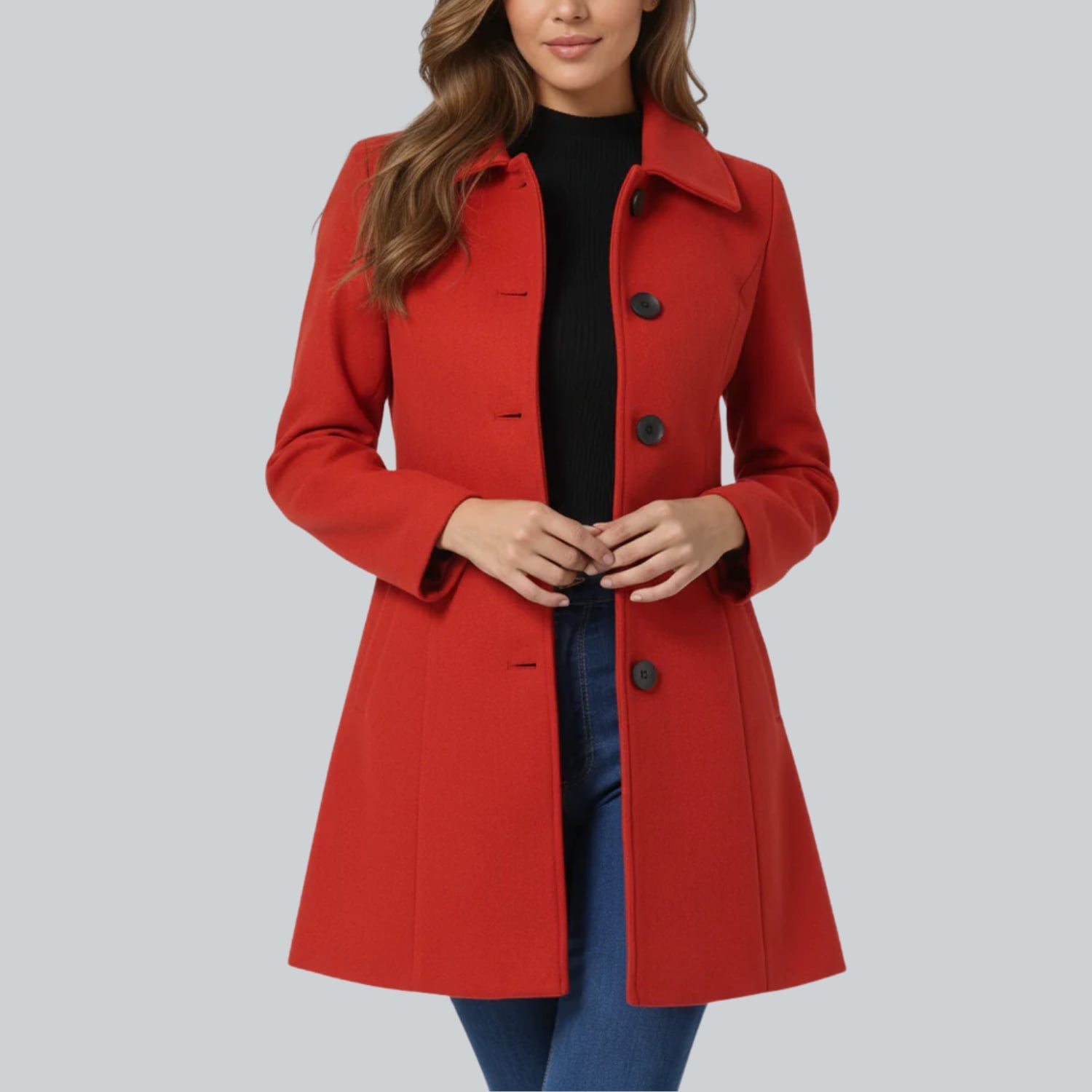 Petra Women’s Winter Trench Coat – Single-Breasted Fit & Flare Jacket