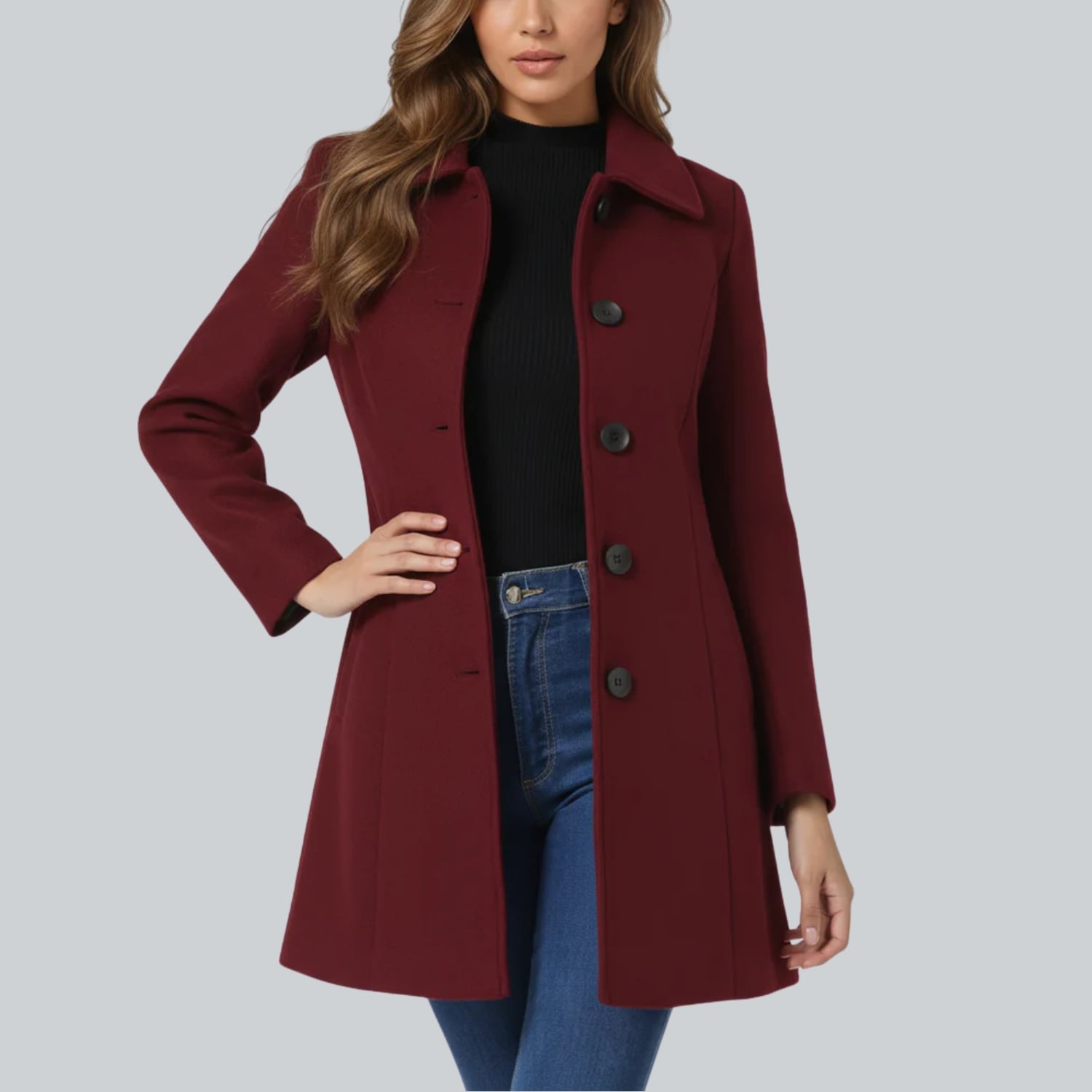 Petra Women’s Winter Trench Coat – Single-Breasted Fit & Flare Jacket