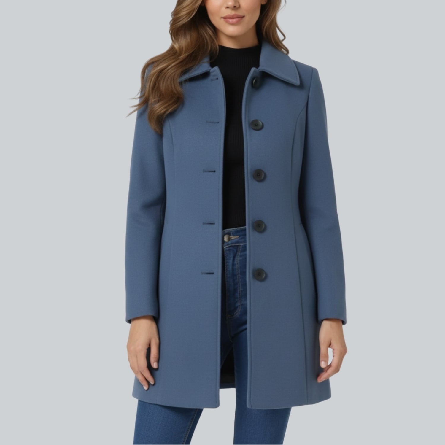 Petra Women’s Winter Trench Coat – Single-Breasted Fit & Flare Jacket