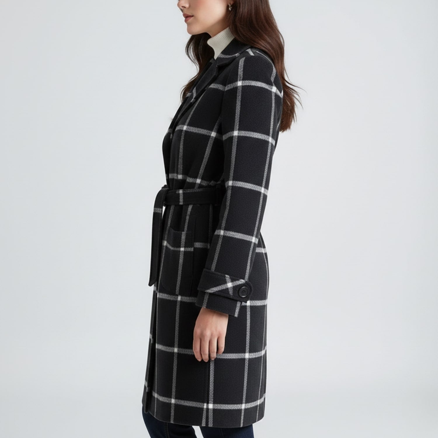 Francesca Women’s Tweed Jacket – Tailored Lapel Retro Plaid Long Winter Coat