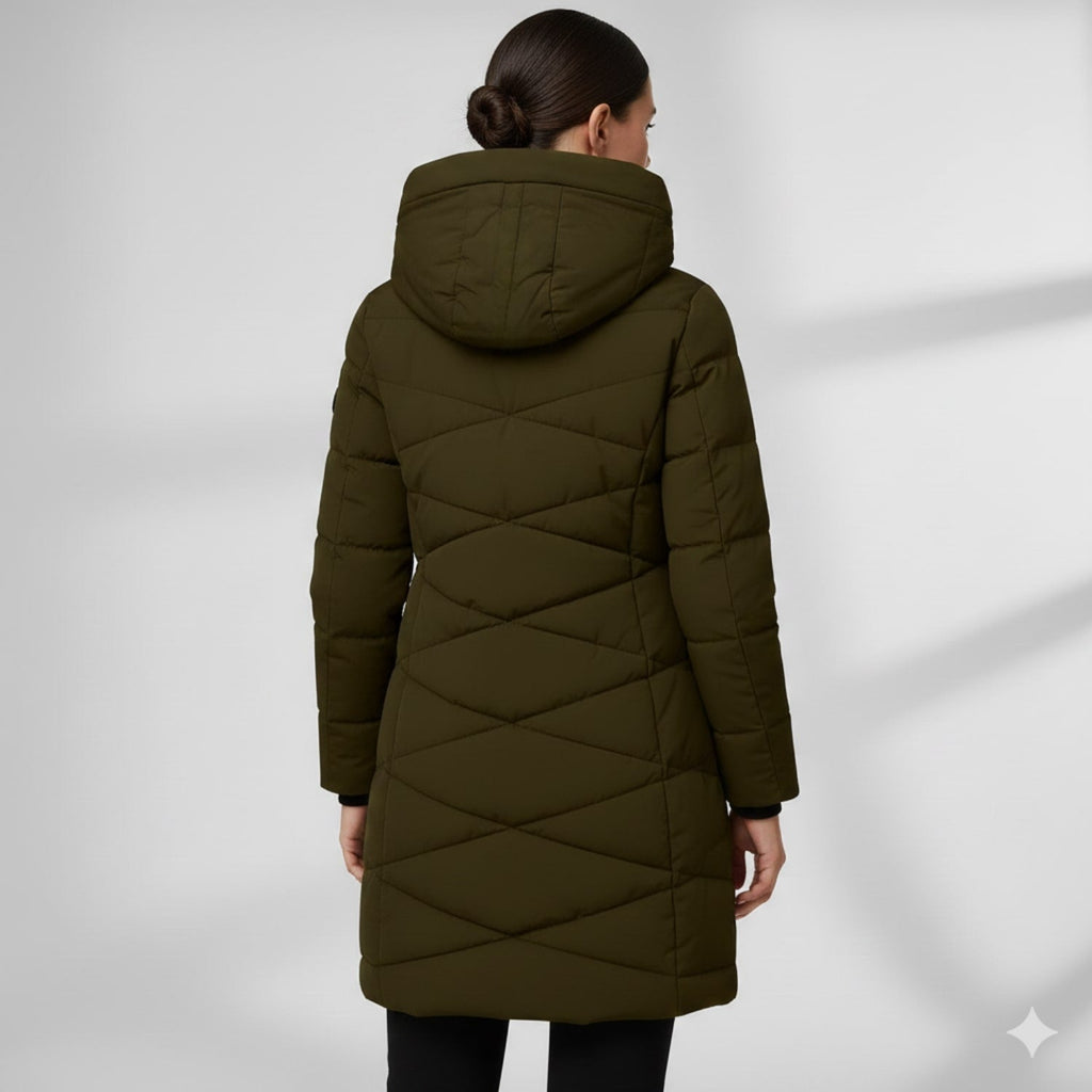 Livia Women’s Long Quilted Coat – Full-Length Warm Winter Jacket with Hood & Plush Lining