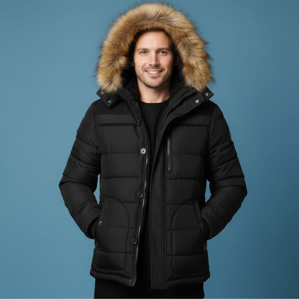 Santiago Men’s Hooded Jacket – Thick Fleece-Lined Winter Coat with Cotton Shell