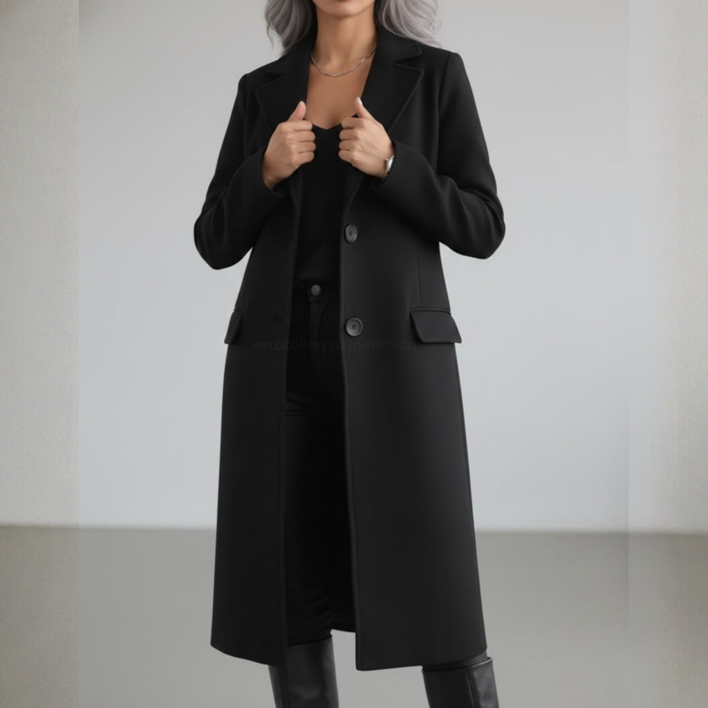 Alyssa Women’s Wool Coat – Tailored Two-Button Long Coat with Structured Collar