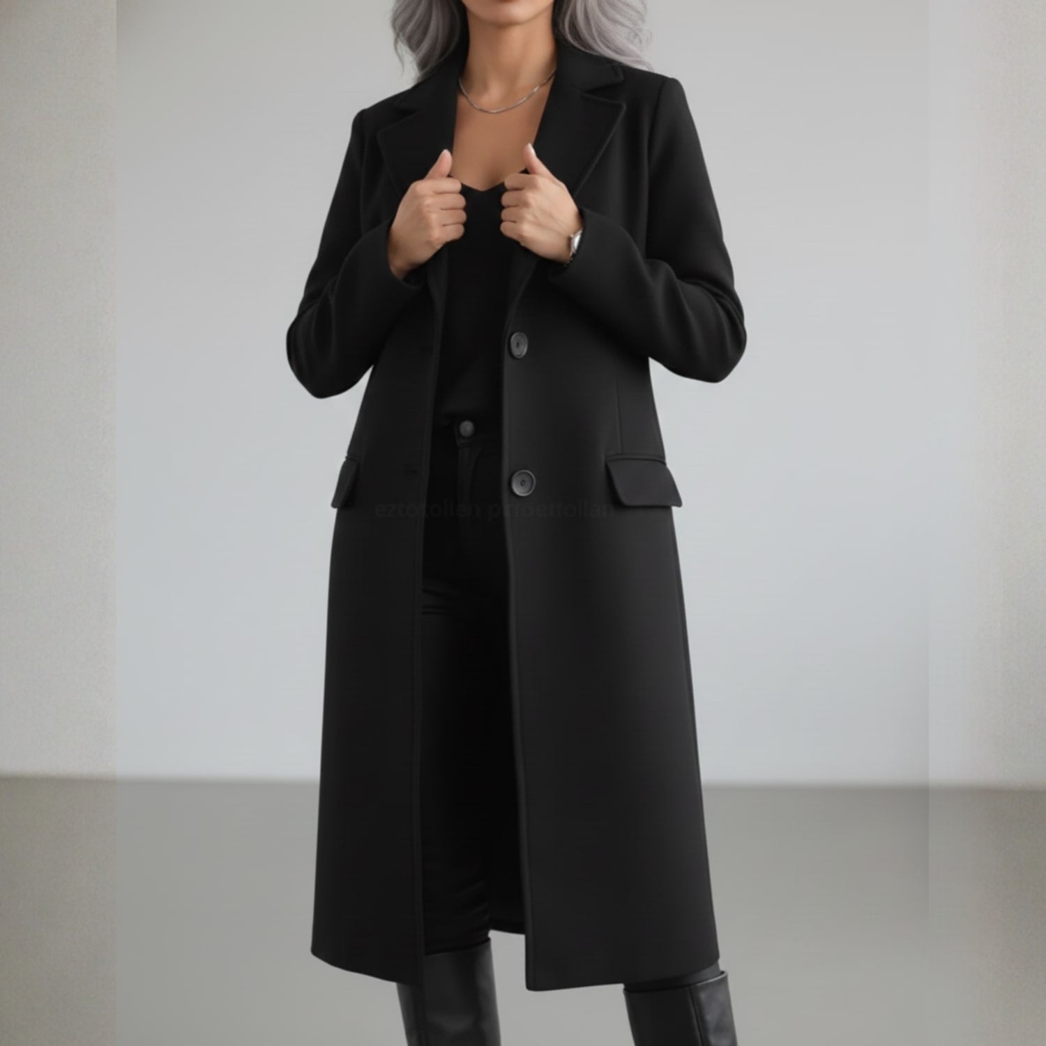 Alyssa Women’s Wool Coat – Tailored Two-Button Long Coat with Structured Collar
