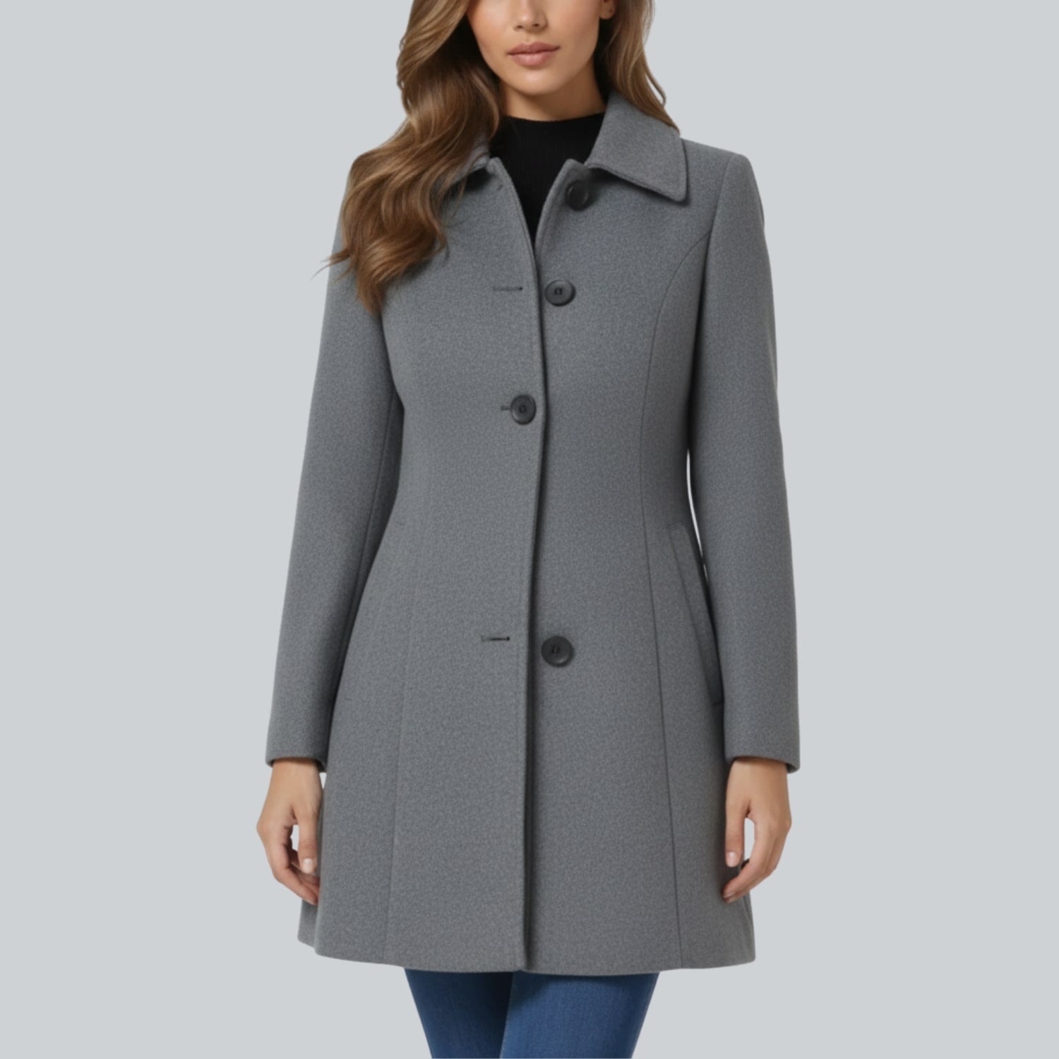 Petra Women’s Winter Trench Coat – Single-Breasted Fit & Flare Jacket