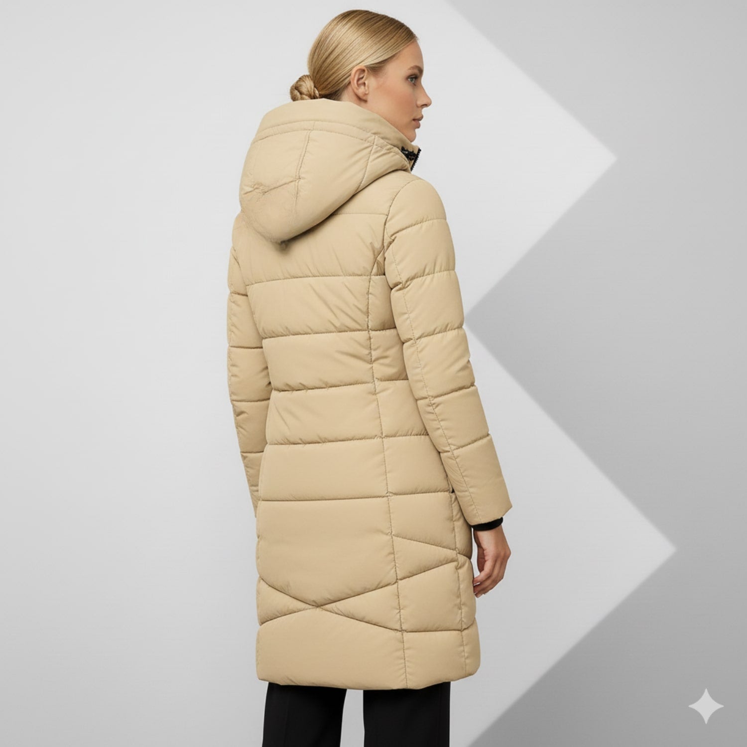 Livia Women’s Long Quilted Coat – Full-Length Warm Winter Jacket with Hood & Plush Lining