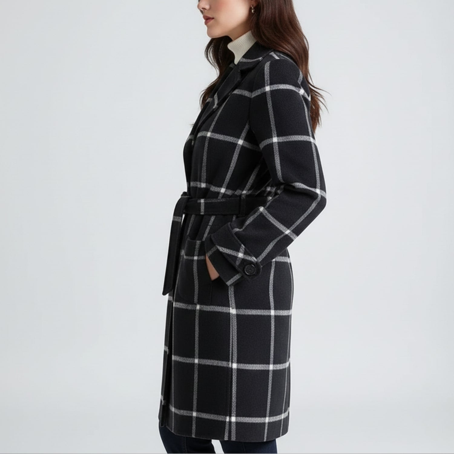 Francesca Women’s Tweed Jacket – Tailored Lapel Retro Plaid Long Winter Coat