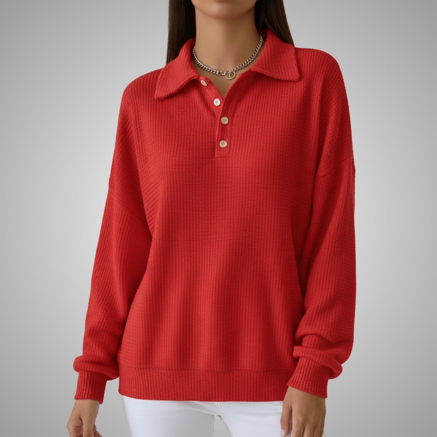 Angelina Women’s Knit Polo Sweater – Soft Ribbed Texture with Feminine Drape