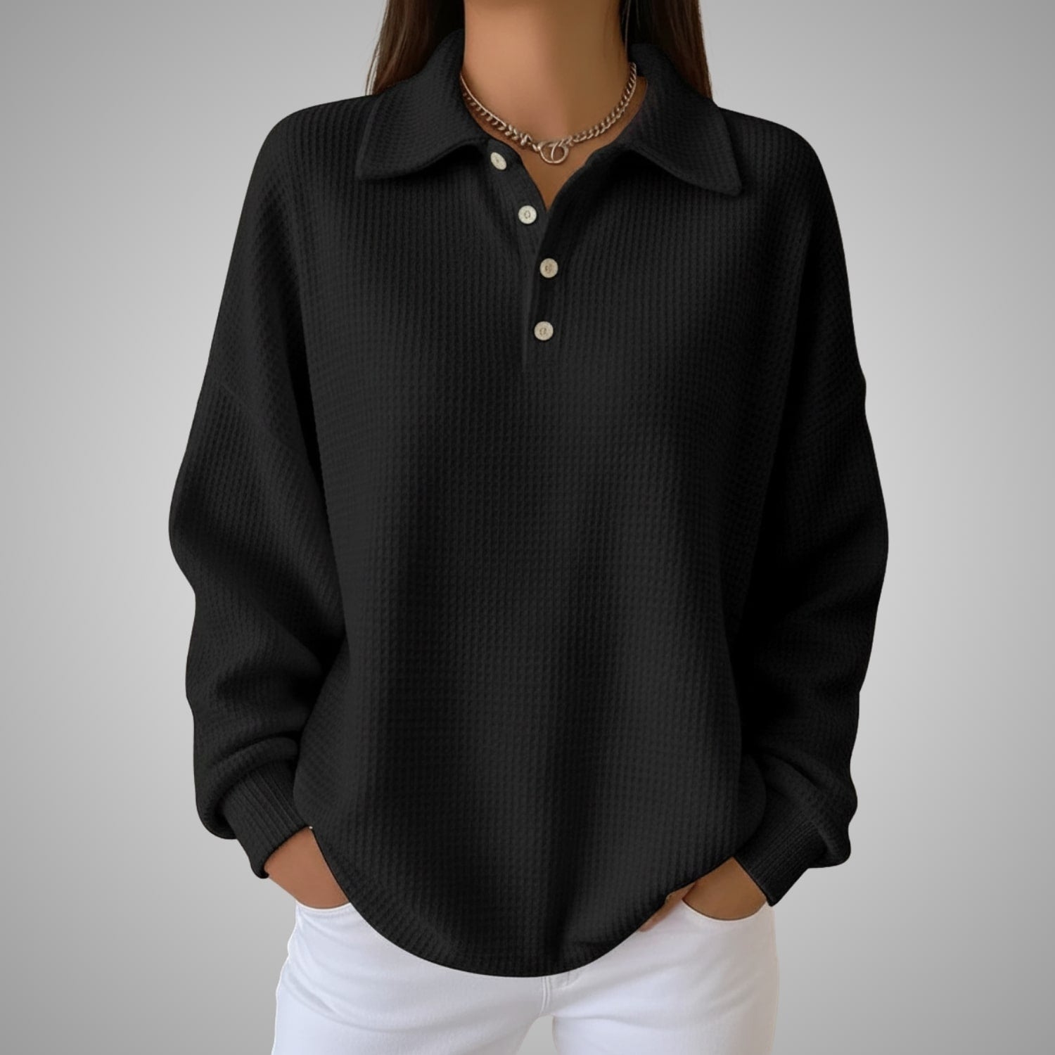 Angelina Women’s Knit Polo Sweater – Soft Ribbed Texture with Feminine Drape