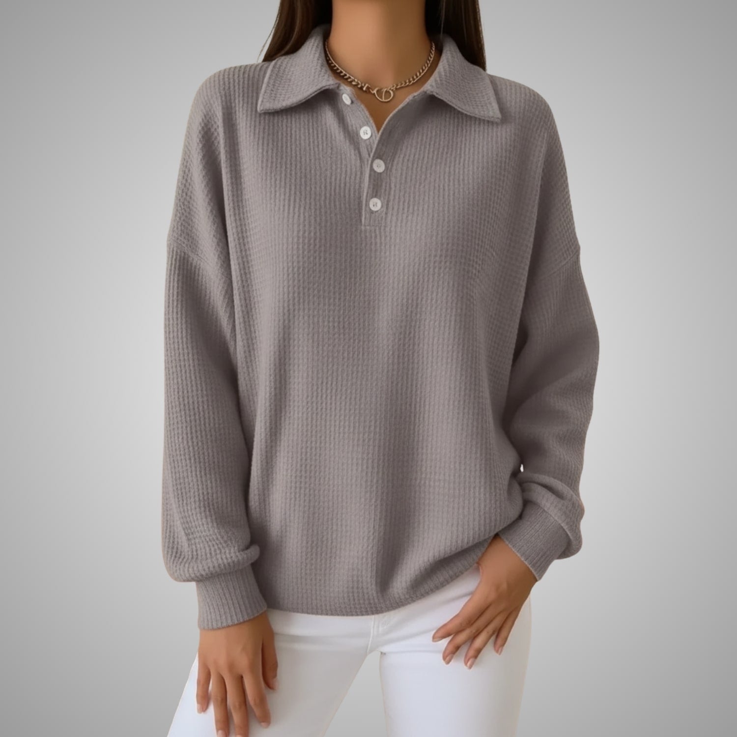 Angelina Women’s Knit Polo Sweater – Soft Ribbed Texture with Feminine Drape