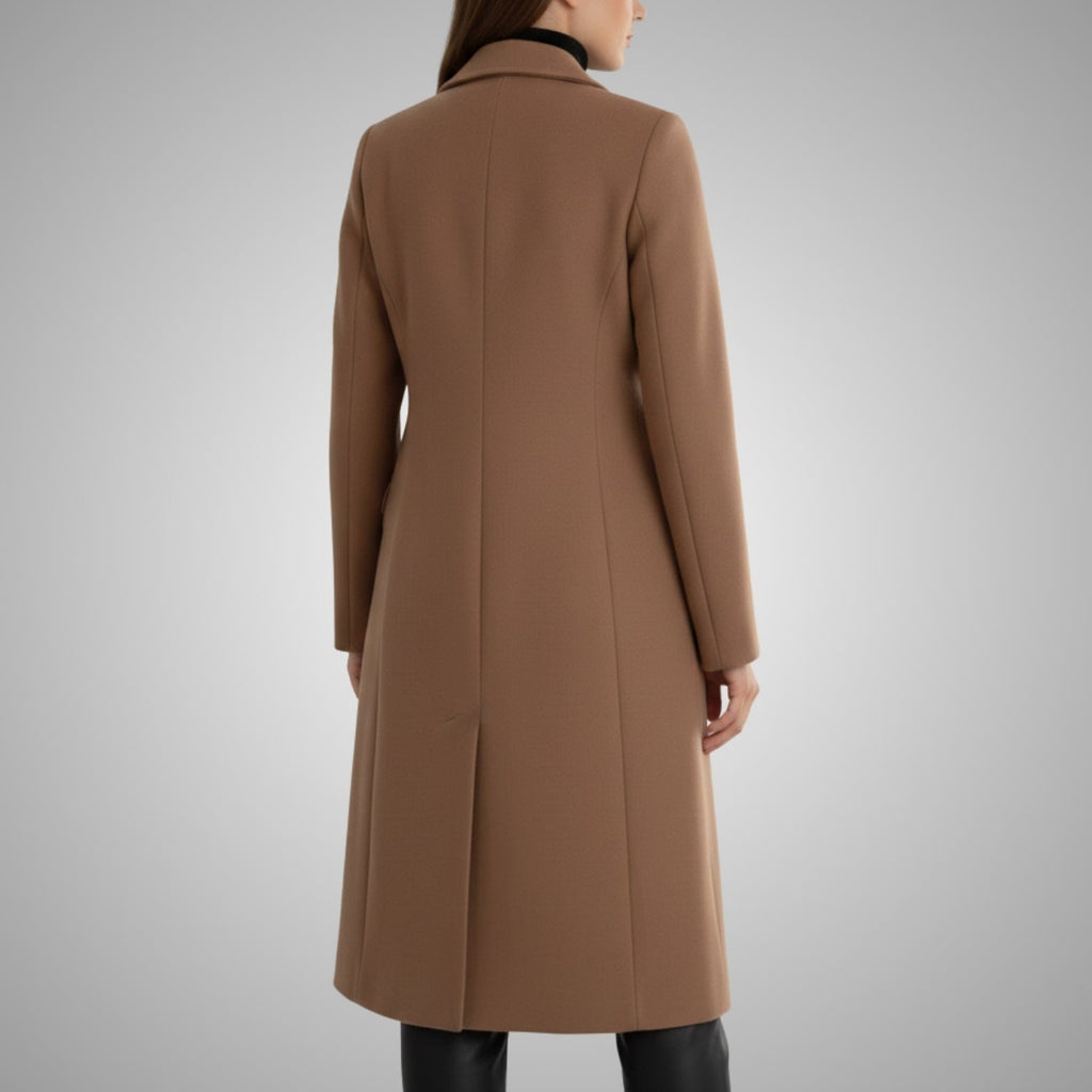 Alyssa Women’s Wool Coat – Tailored Two-Button Long Coat with Structured Collar