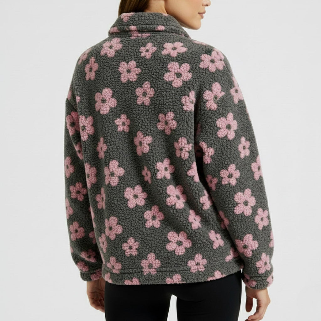 Dahlia Women's Fleece Pullover – Floral Soft Half-Zip Oversized Winter Pullover