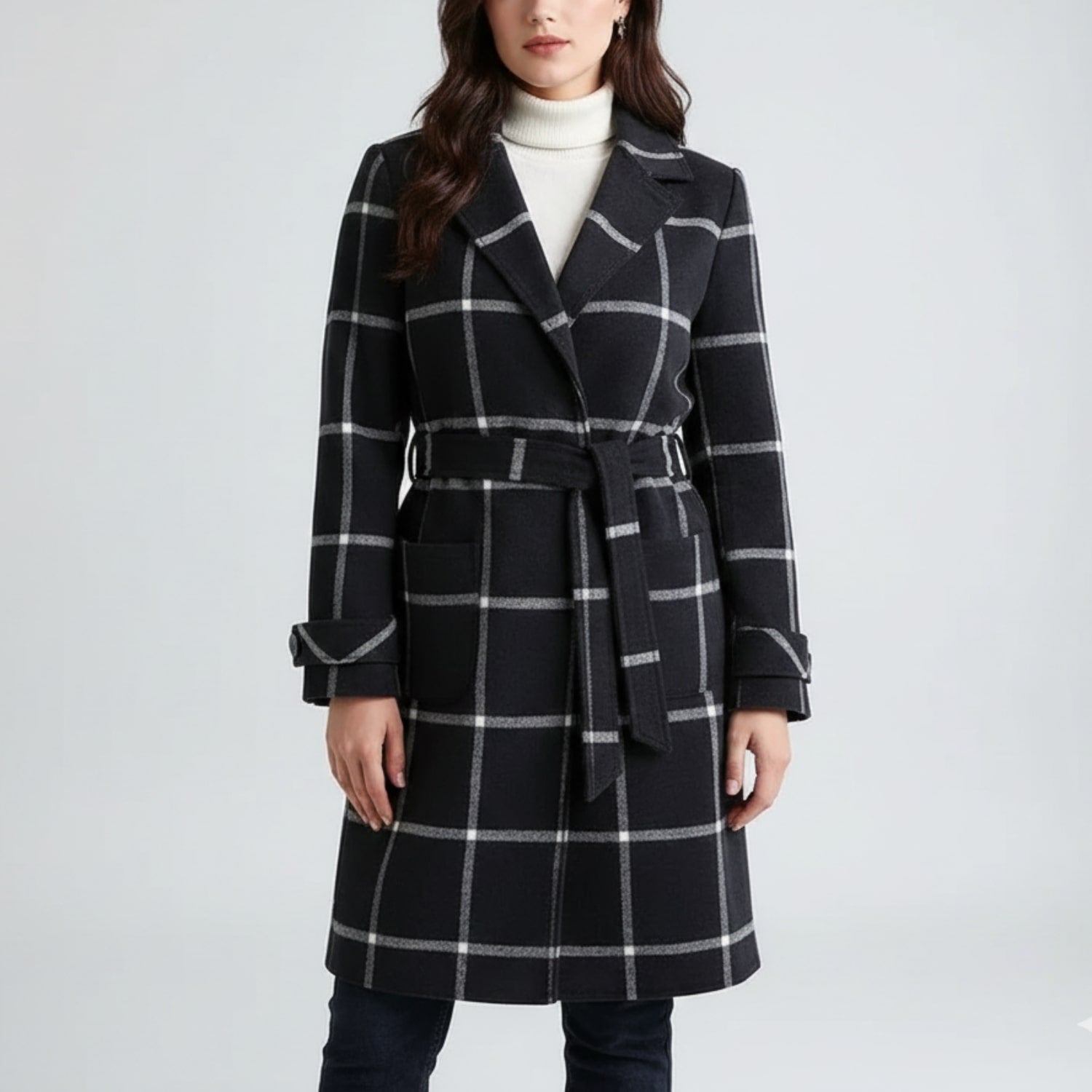 Francesca Women’s Tweed Jacket – Tailored Lapel Retro Plaid Long Winter Coat