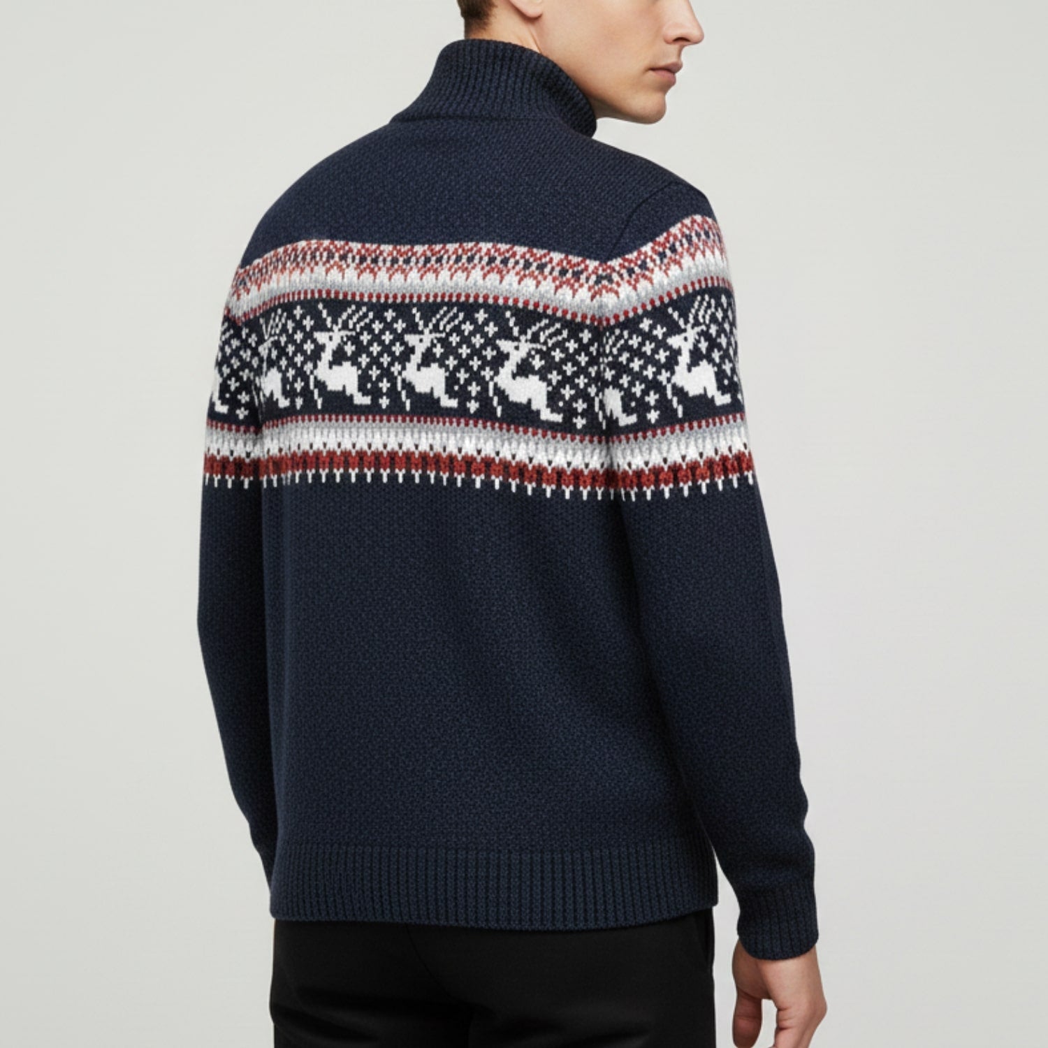 Mehdi Men's Christmas Sweater – Wool Knit Quarter-Zip Pullover