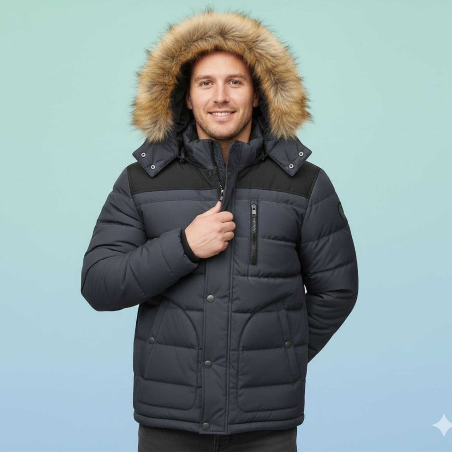 Santiago Men’s Hooded Jacket – Thick Fleece-Lined Winter Coat with Cotton Shell