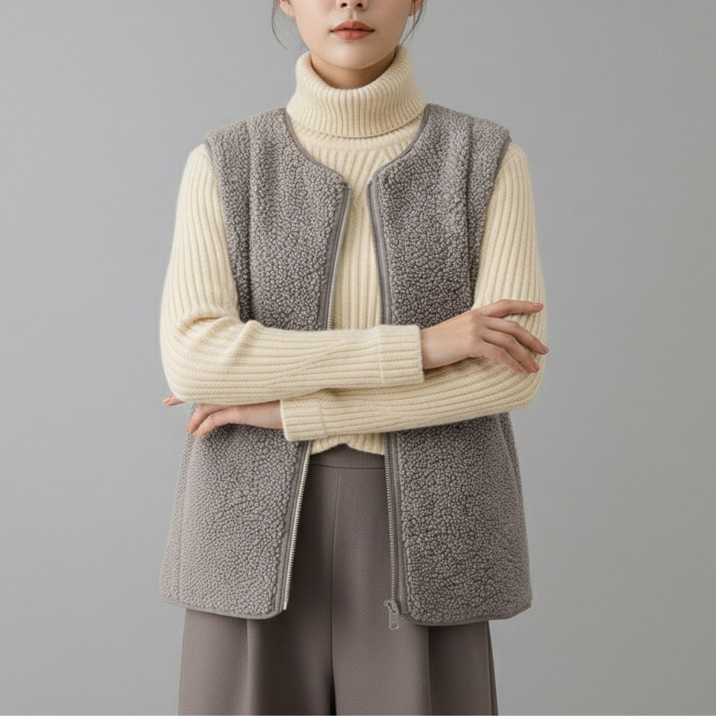 Estelle Women’s Fleece Vest – Plush Shearling Vest Lightweight Layer