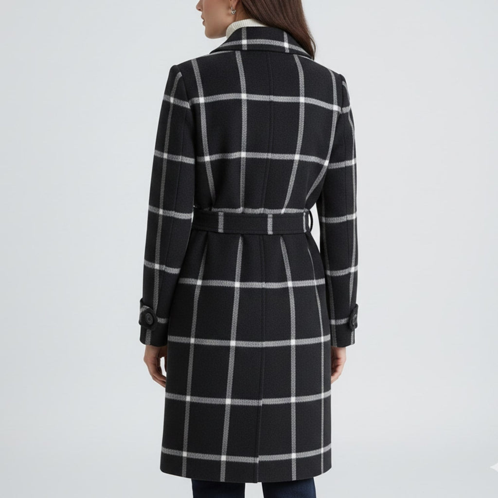 Francesca Women’s Tweed Jacket – Tailored Lapel Retro Plaid Long Winter Coat