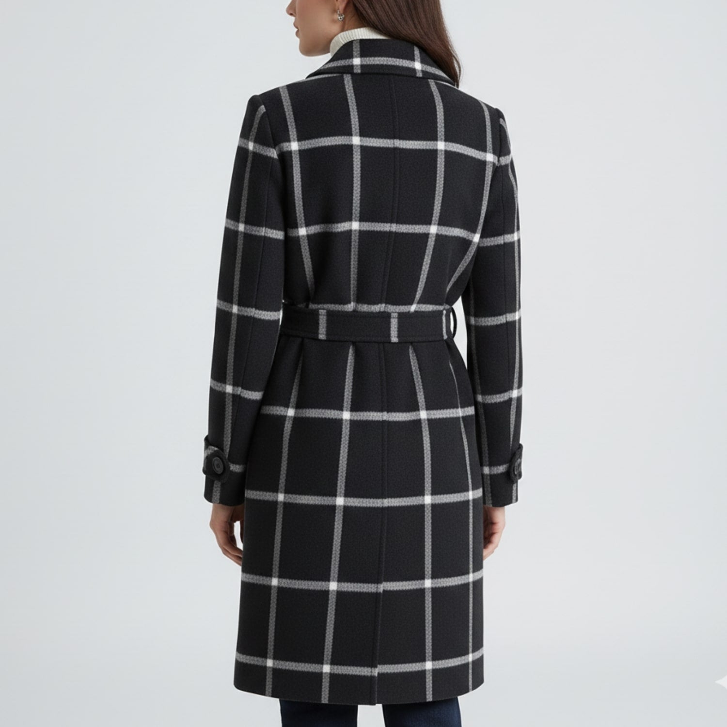 Francesca Women’s Tweed Jacket – Tailored Lapel Retro Plaid Long Winter Coat