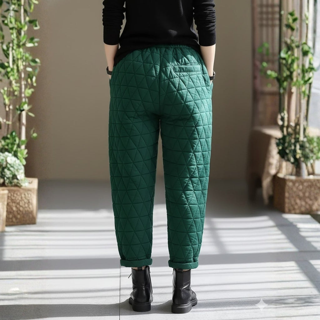Sara Women’s Quilted Jogger Pants – Diamond Padded Thermal Cotton Pants