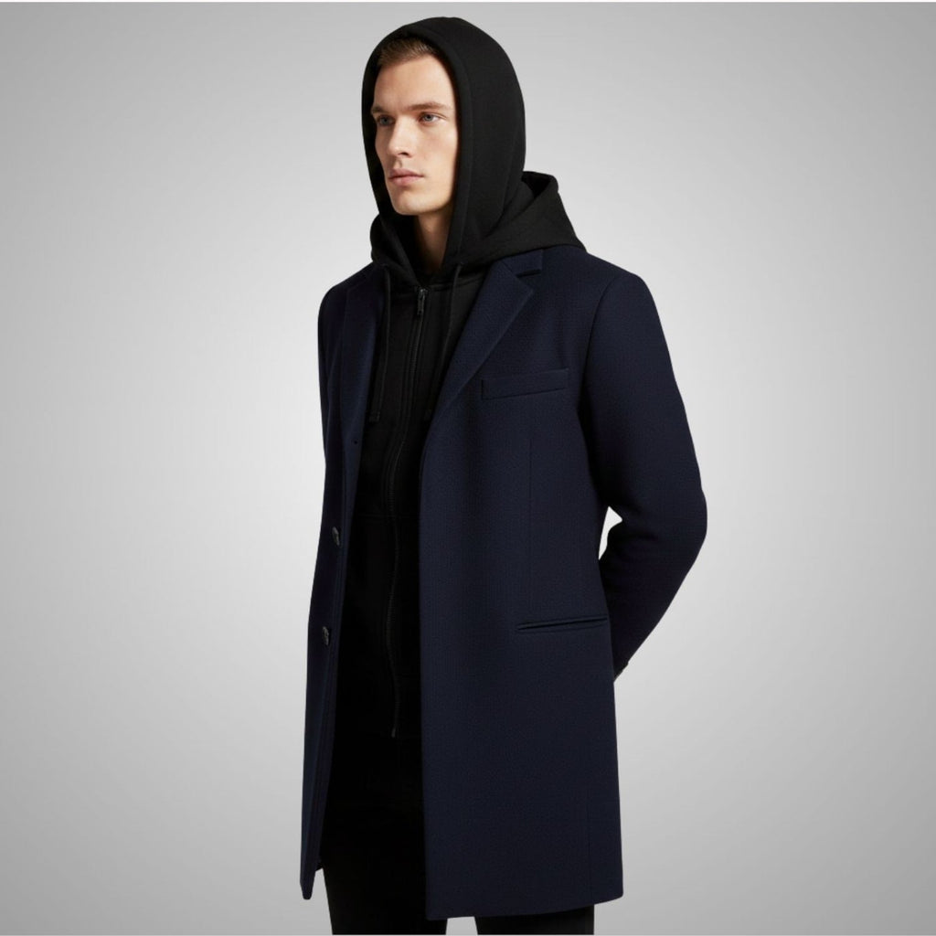 Nicolas Men’s Hooded Wool Coat – Premium Textured Winter Outerwear