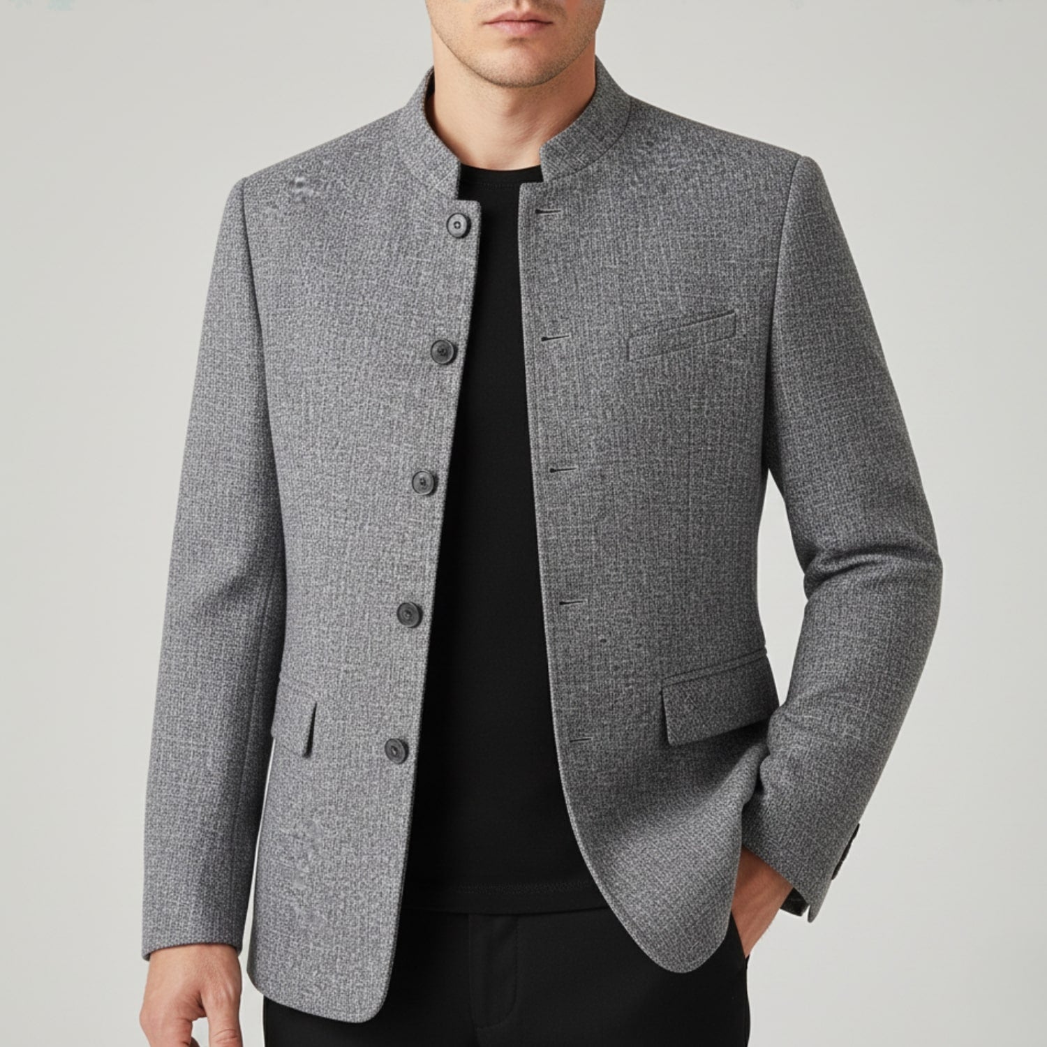 Armand Men’s Lightweight Jacket – Wool-Blend Stand Collar Coat with Slim Fit Design
