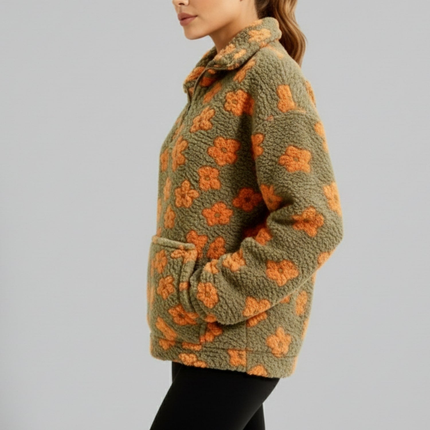 Dahlia Women's Fleece Pullover – Floral Soft Half-Zip Oversized Winter Pullover