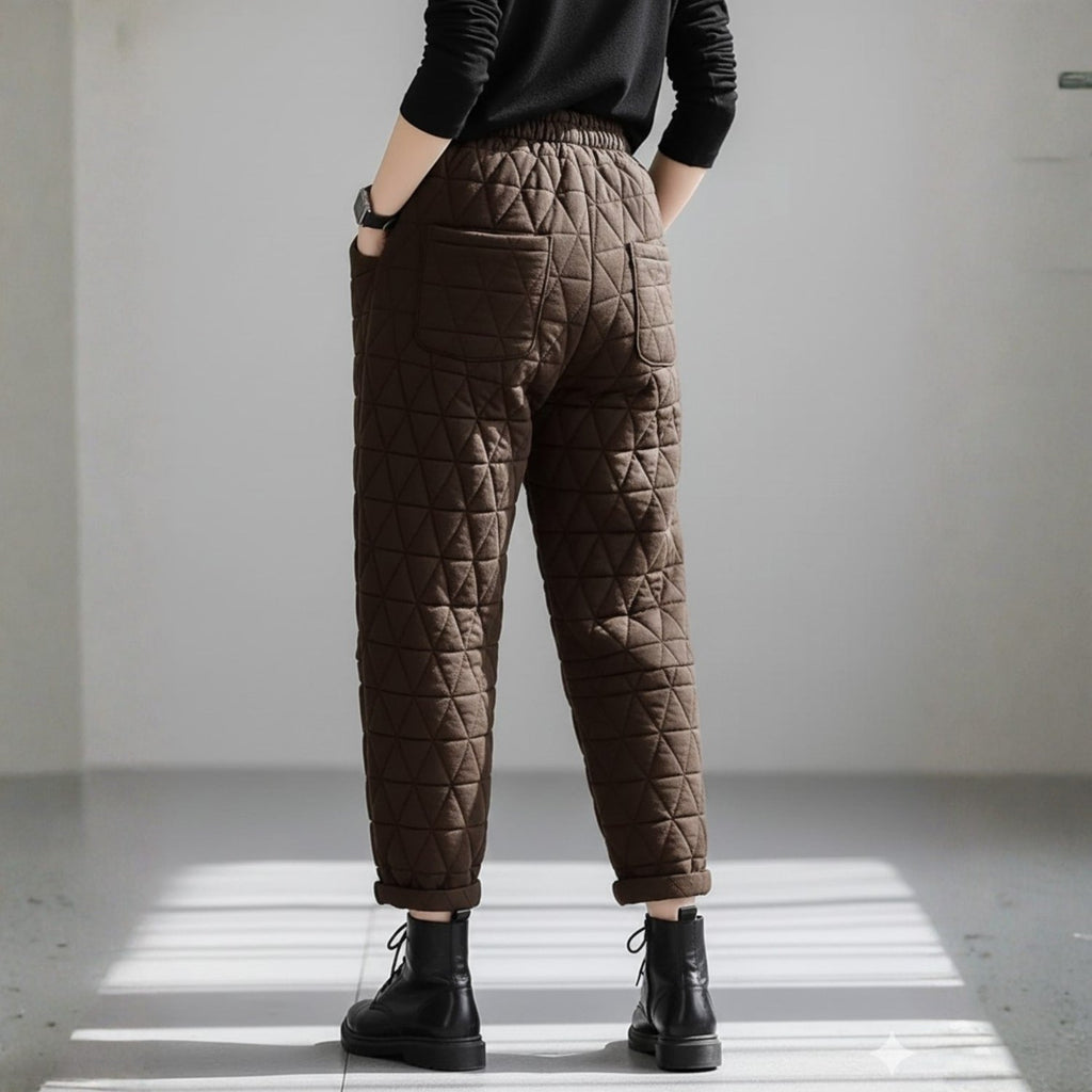 Sara Women’s Quilted Jogger Pants – Diamond Padded Thermal Cotton Pants