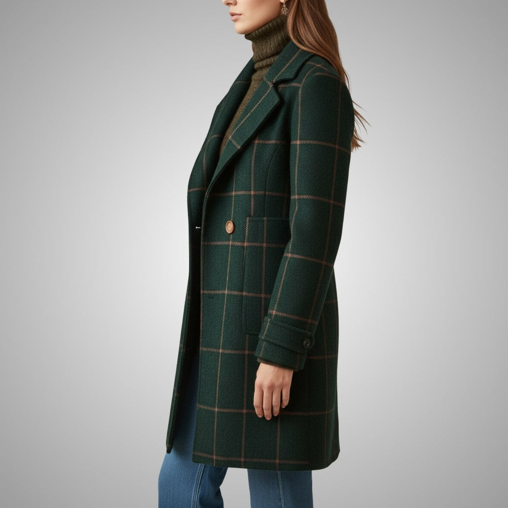 Francesca Women’s Tweed Jacket – Tailored Lapel Retro Plaid Long Winter Coat