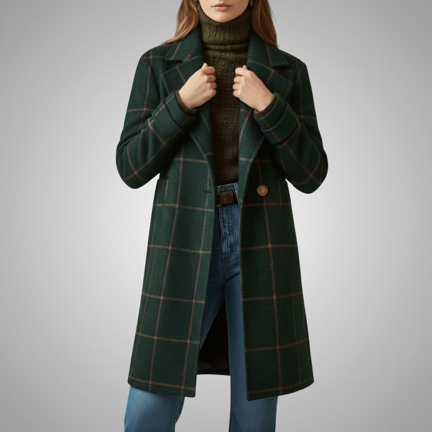 Francesca Women’s Tweed Jacket – Tailored Lapel Retro Plaid Long Winter Coat