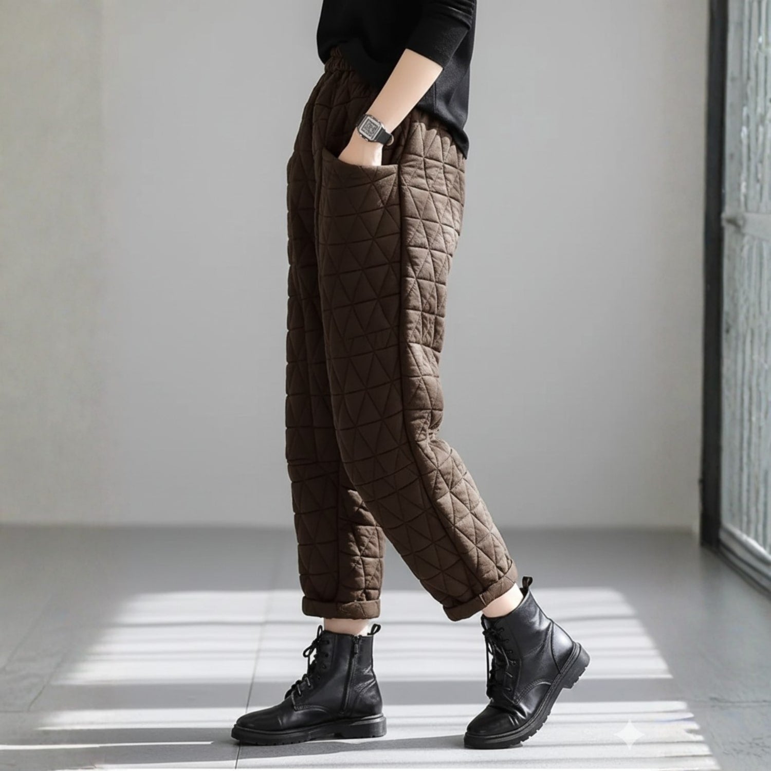 Sara Women’s Quilted Jogger Pants – Diamond Padded Thermal Cotton Pants