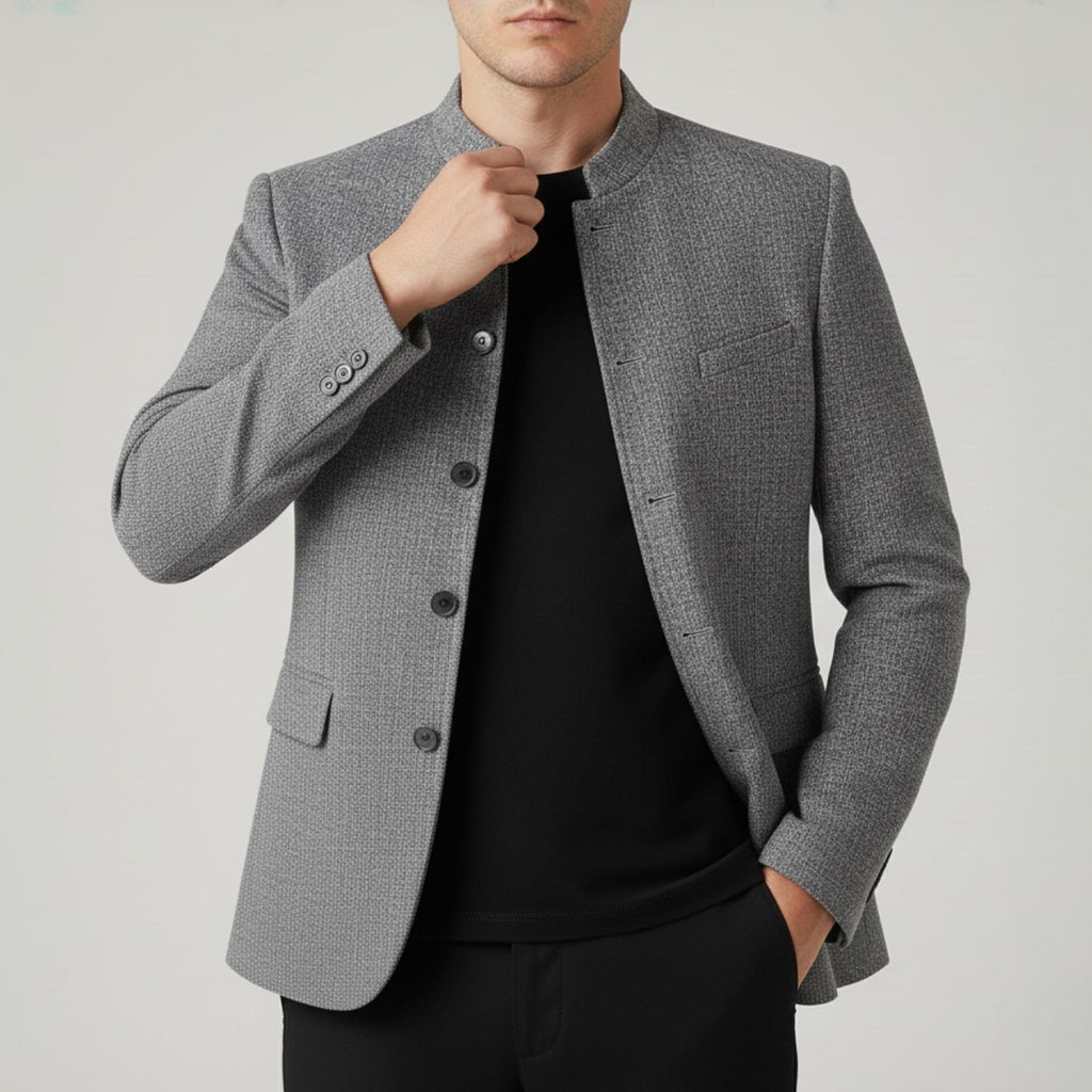 Armand Men’s Lightweight Jacket – Wool-Blend Stand Collar Coat with Slim Fit Design