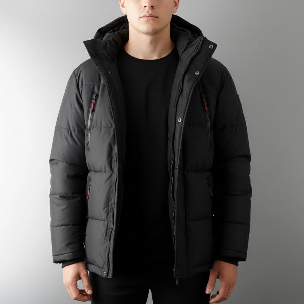 Marko Men’s Puffer Jacket – White Duck DownJacket with Water-Resistant Shell & Detachable Hood