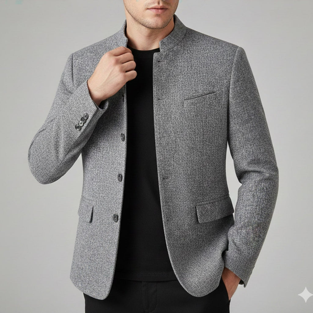 Armand Men’s Lightweight Jacket – Wool-Blend Stand Collar Coat with Slim Fit Design