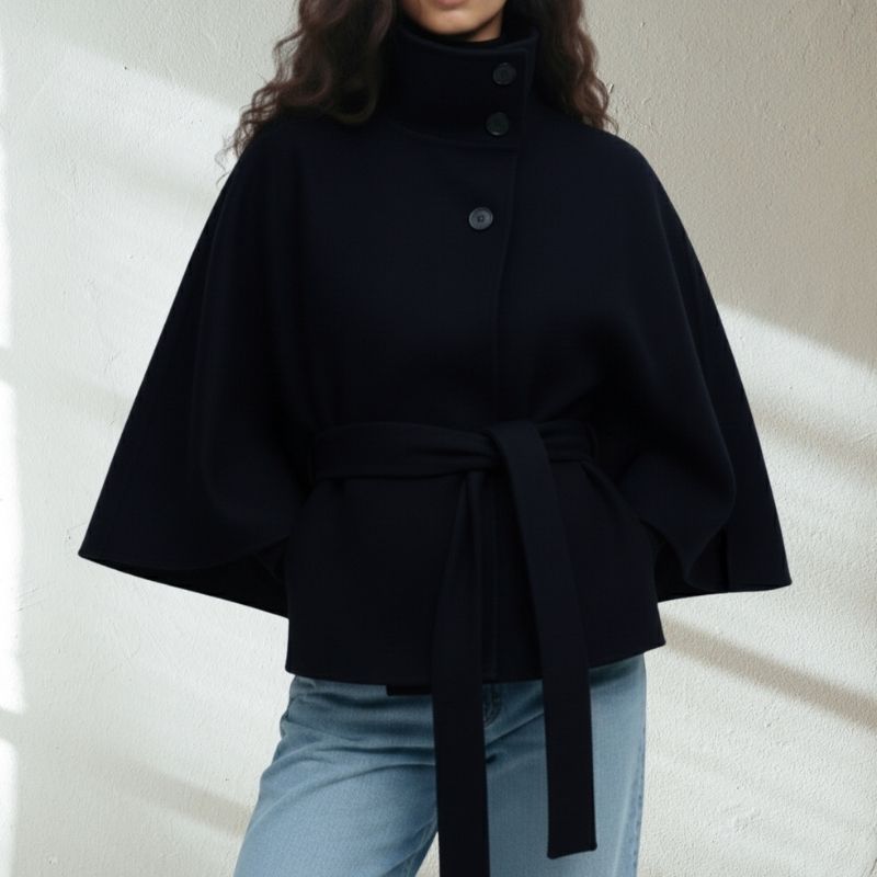 Stella Women’s Lightweight Jacket – High Collar Coat with Flared Cape Sleeves Design