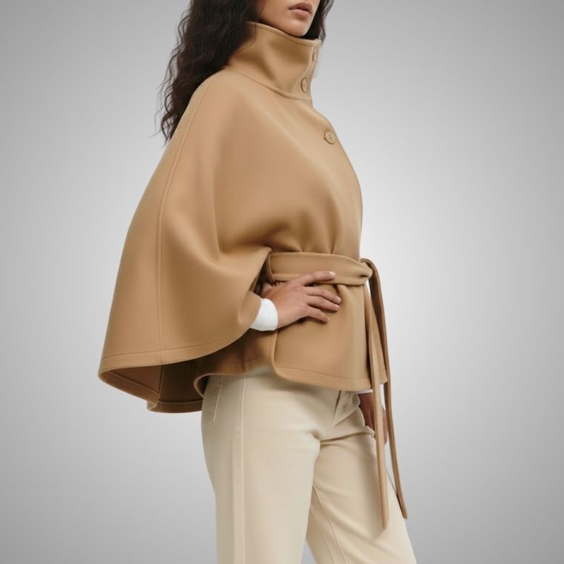 Stella Women’s Lightweight Jacket – High Collar Coat with Flared Cape Sleeves Design